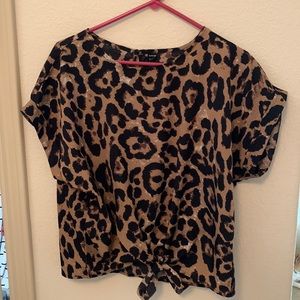 SHEIN, XL, Leopard Print Blouse with knot front tie.